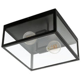 2 Bulb Steel Ceiling Light With Black Clear Glass